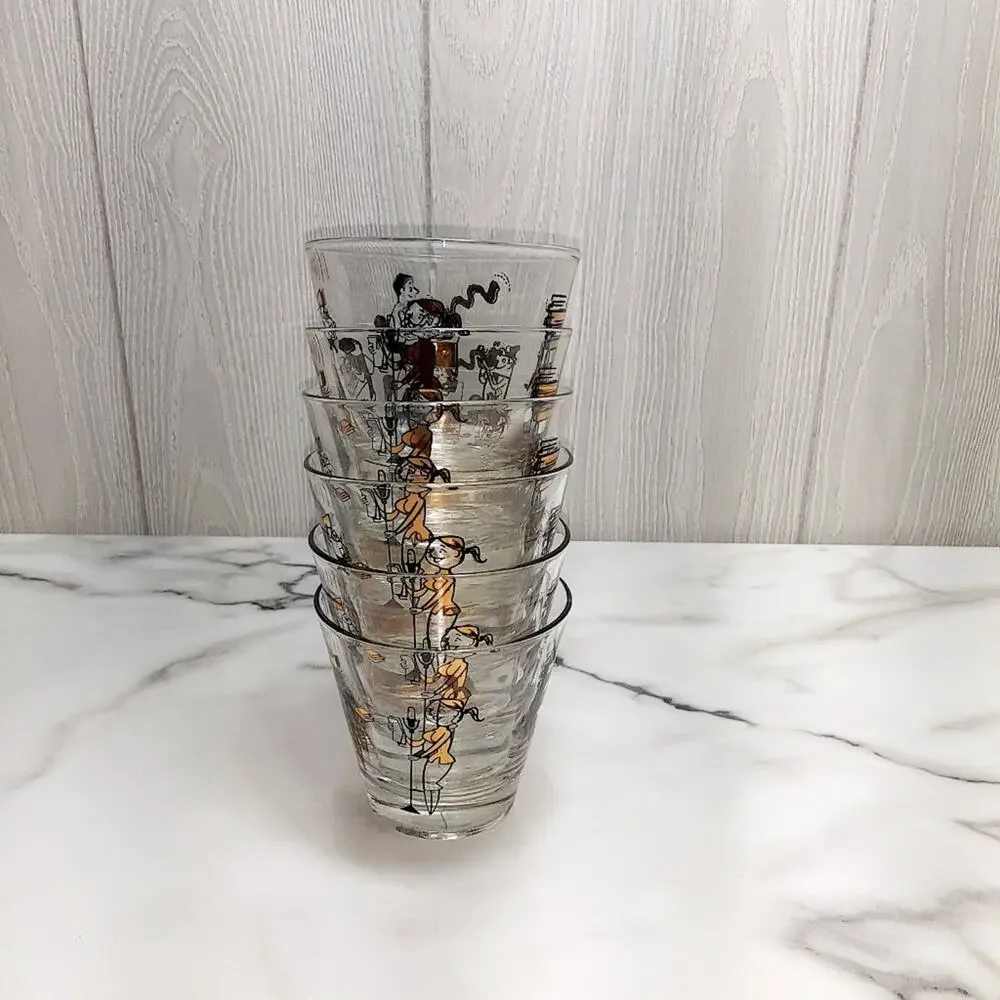 Mid Century modern Double drinking  Glasses  Set of 5 Pressroom Characters